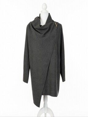 Tahari Charcoal Gray Wool Blend Draped Sweater Cardigan Old Money Glam Sz M